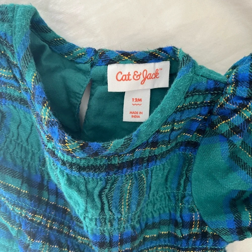 Cat & Jack Green and Blue Plaid Holiday Dress Baby Size 12M First Christmas